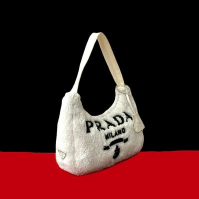 PRADA プラダ テリー ミニ 三角ロゴ 金具 パイル ハンドバッグ ホワイト
44345
