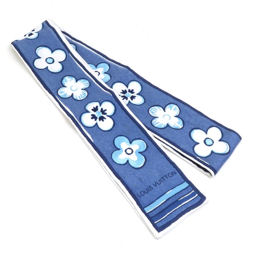 ルイ ヴィトン LOUIS VUITTON スカーフ シルク ブルー/ホワイト レディース【中古】 e61704a