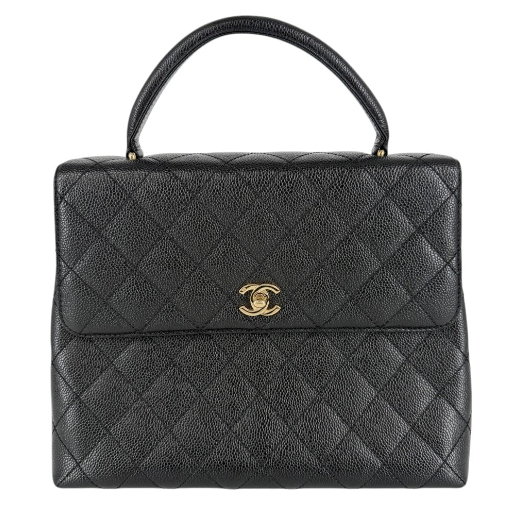 CHANEL シャネル ハンドバッグ マトラッセ ココマーク ターンロック トップハンドル A12397 キャビアスキン ブラック 黒 ゴールド金具 レディース【中古品】