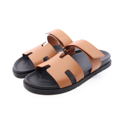 エルメス HERMES シプレ ゴールド ブラック サンダル 靴 レザー メンズ ブラウン系 【中古】