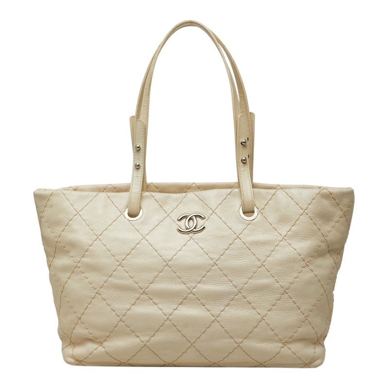 シャネル ココマーク オンザロード トートバッグ ショルダーバッグ A48019 アイボリー シルバー レザー レディース CHANEL 中古