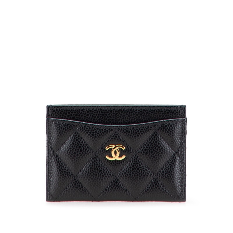 シャネル マトラッセ ココマーク ゴールド金具 クラシック カードケース AP4472 ブラック キャビアスキン レディース CHANEL 中古