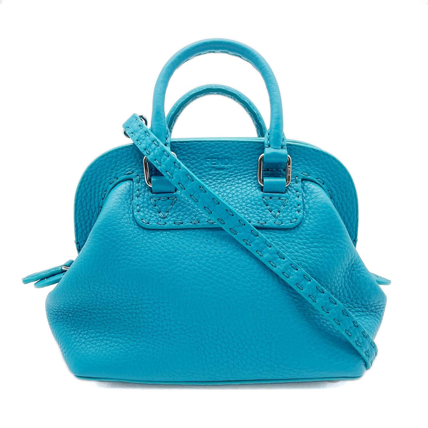 FENDI フェンディ セレリア ミニ アデーレ 2WAY ショルダーバッグ
 ステッチ ダレスバッグ レザー ブルー レディース
 【中古】