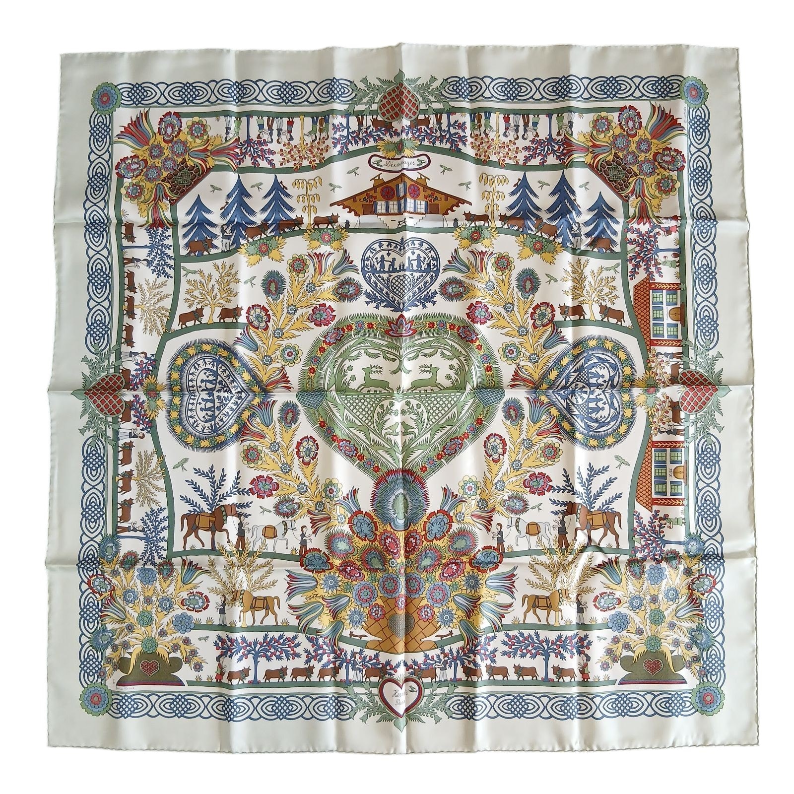 HERMES エルメス カレ 90 Decoupages 切り絵 デコパージュ スカーフ シルク ホワイト  レディース【中古】