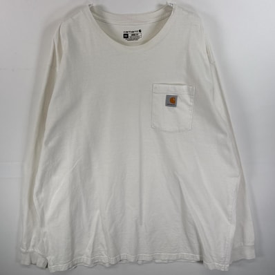 古着 カーハート Carhartt 長袖Tシャツ ワンポイント ロゴ 胸ポケ 肉厚 2XL ホワイト 無地 メンズ