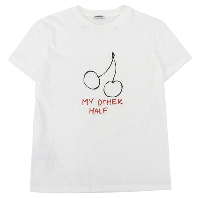 ミュウミュウ チェリー 半袖Tシャツ トップス レディース ホワイト XS MJN170 19年製 XS