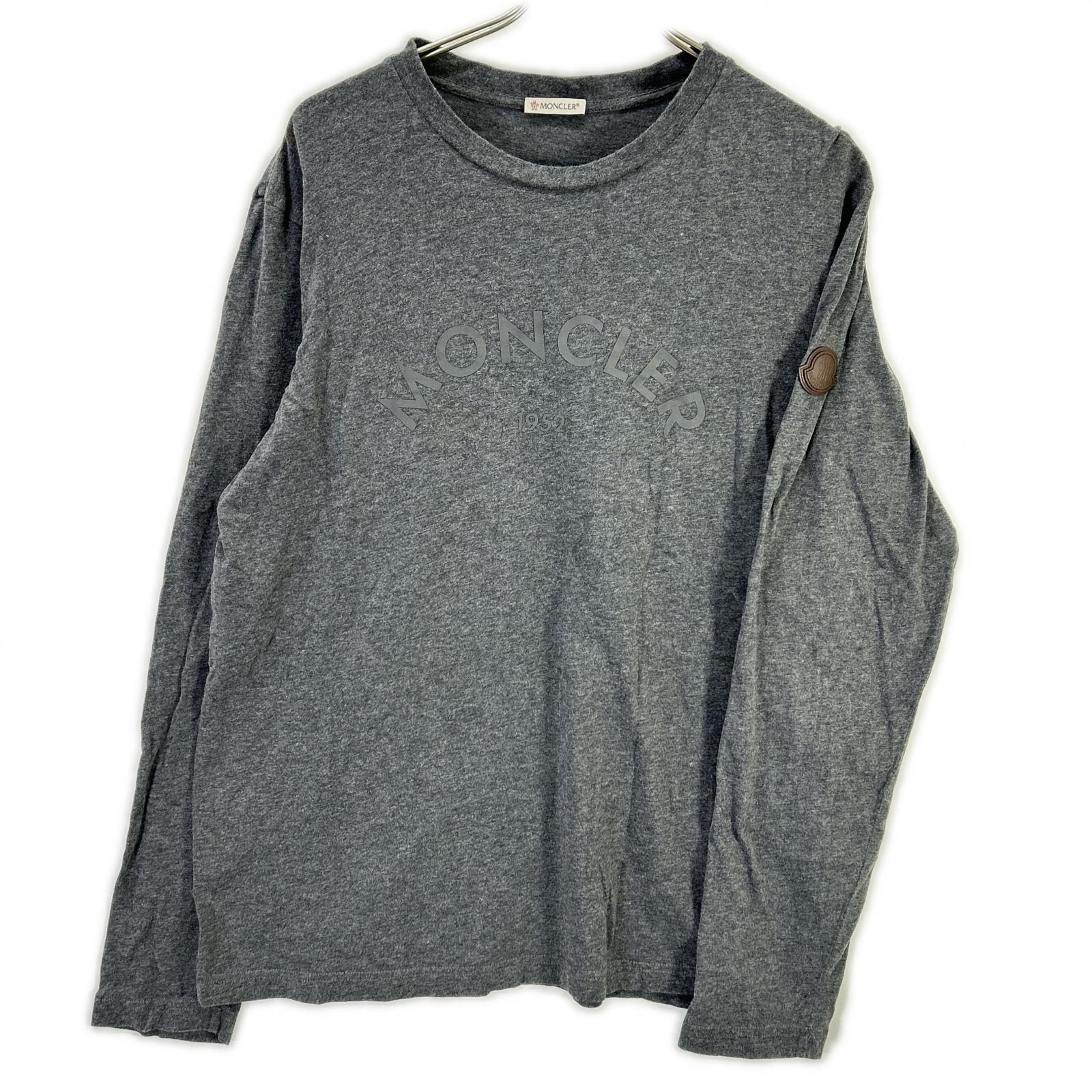 モンクレール 24年製 グレー LS TSHIRT レザ-パッチ ロゴプリント長袖カットソー L