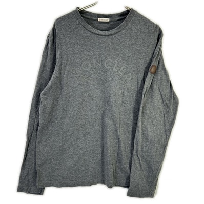 モンクレール 24年製 グレー LS TSHIRT レザ-パッチ ロゴプリント長袖カットソー L