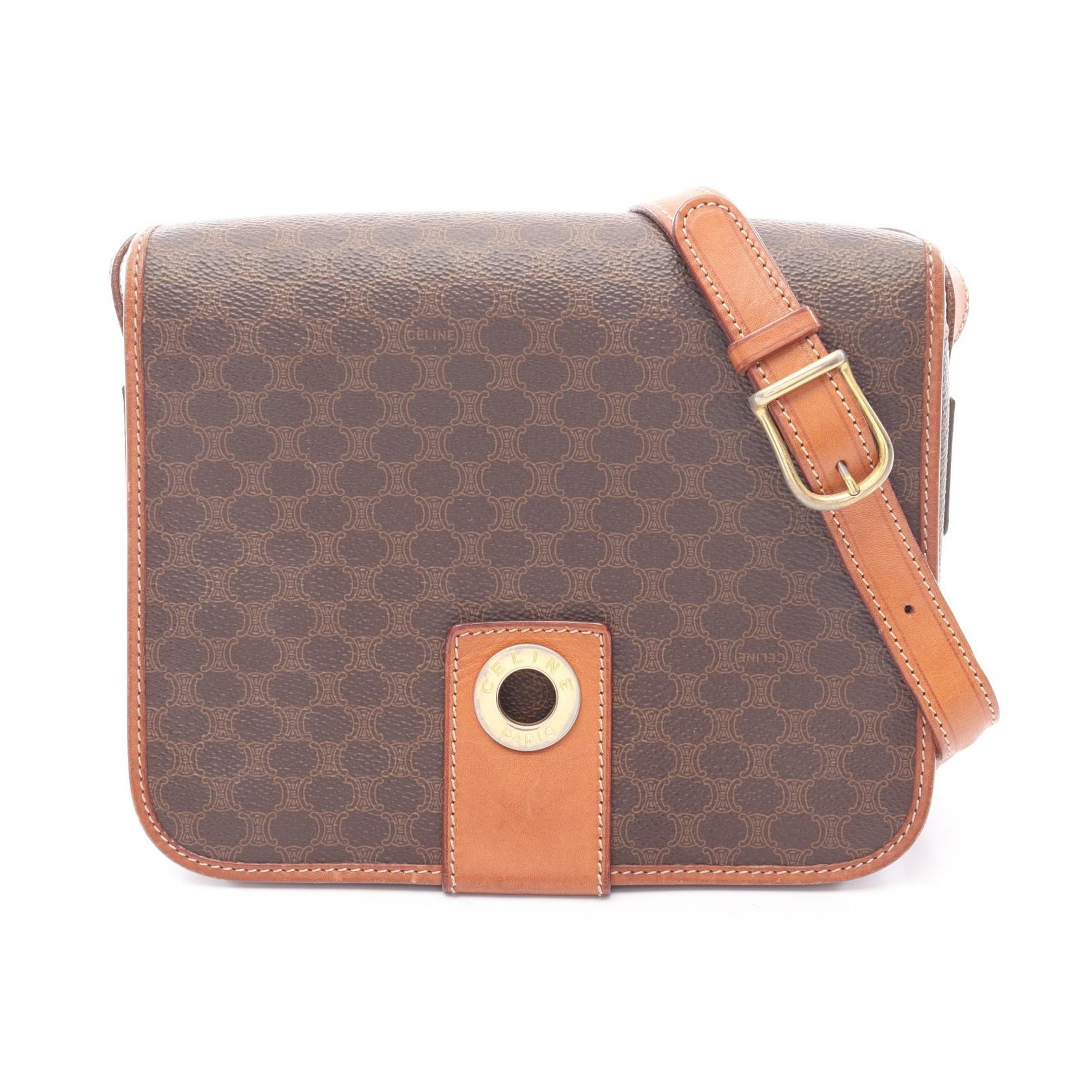 セリーヌ CELINE マカダム ショルダーバッグ バッグ PVCコーティングキャンバス レザー レディース ブラウン系 【中古】