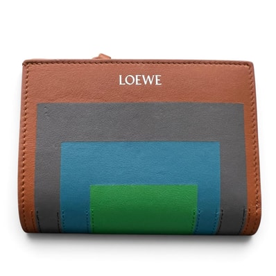 LOEWE 希少 極美品 ロエベ 26SS LOEWE × Albers ロエベ × アルバース コラボ コンパクト ウォレット C643NCWX06 二つ折り財布 レザー ブラウン マルチカラー Aランク 中古 鑑定済 ロエベ財布