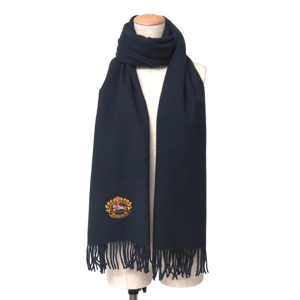 ■美品■BURBERRY バーバリー マフラー ラムウール フリンジ ストール ロゴ刺繍 ブランド古着【中古】20260903/RB0055