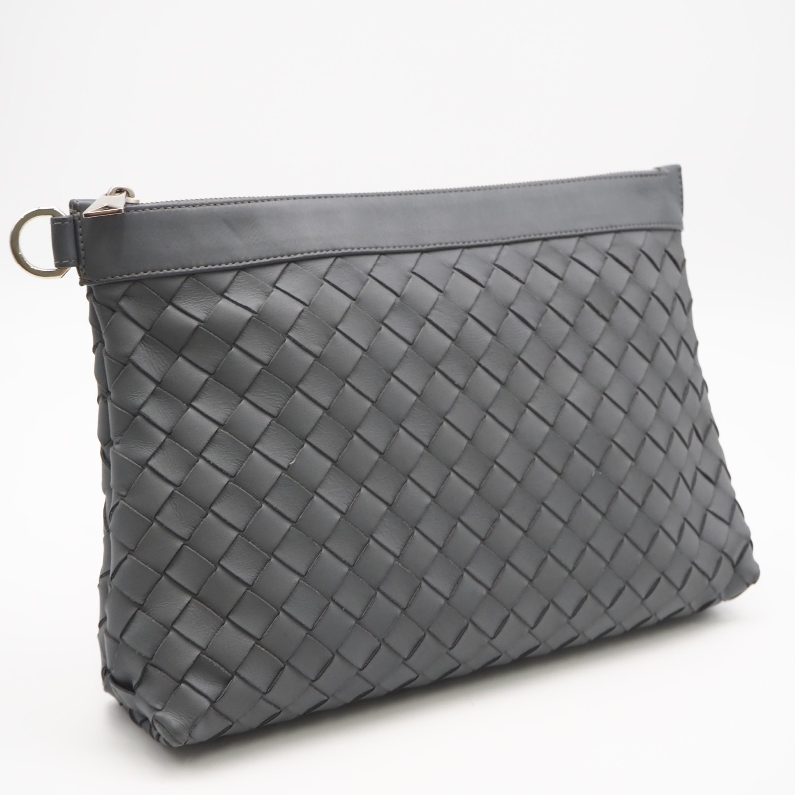 美品 BOTTEGAVENETA ボッテガヴェネタ イントレチャート中 クラッチバッグ 651852 クラッチバッグ グレー カーフレザー メンズ