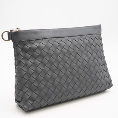 美品 BOTTEGAVENETA ボッテガヴェネタ イントレチャート中 クラッチバッグ 651852 クラッチバッグ グレー カーフレザー メンズ