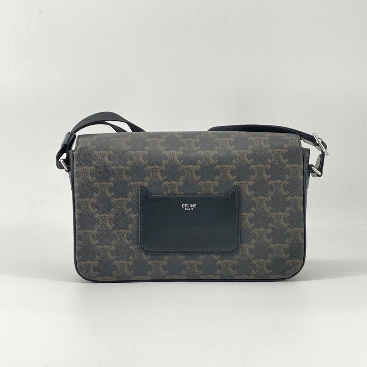CELINE(セリーヌ) フラップ カーフレザー  / トリオンフキャンバス 111592 メッセンジャーバッグ ブラック×ブラウン