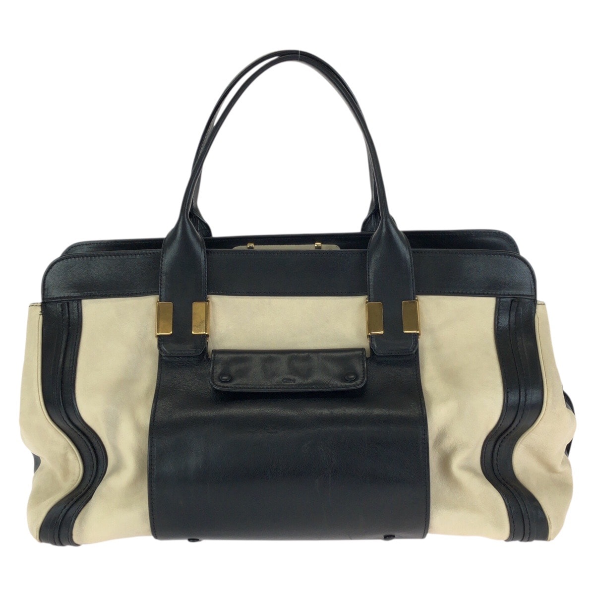 美品 Chloe クロエ アリス ベージュ ブラック ゴールド金具 レザー トートバッグ ハンドバッグ 602268 【中古】