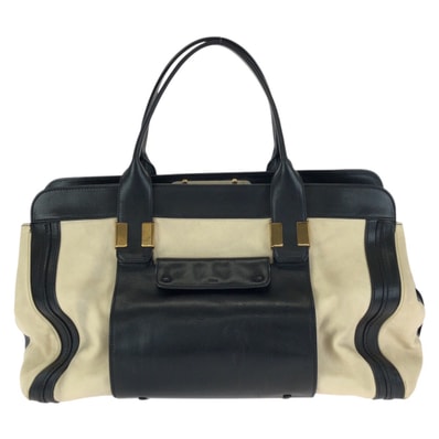 美品 Chloe クロエ アリス ベージュ ブラック ゴールド金具 レザー トートバッグ ハンドバッグ 602268 【中古】