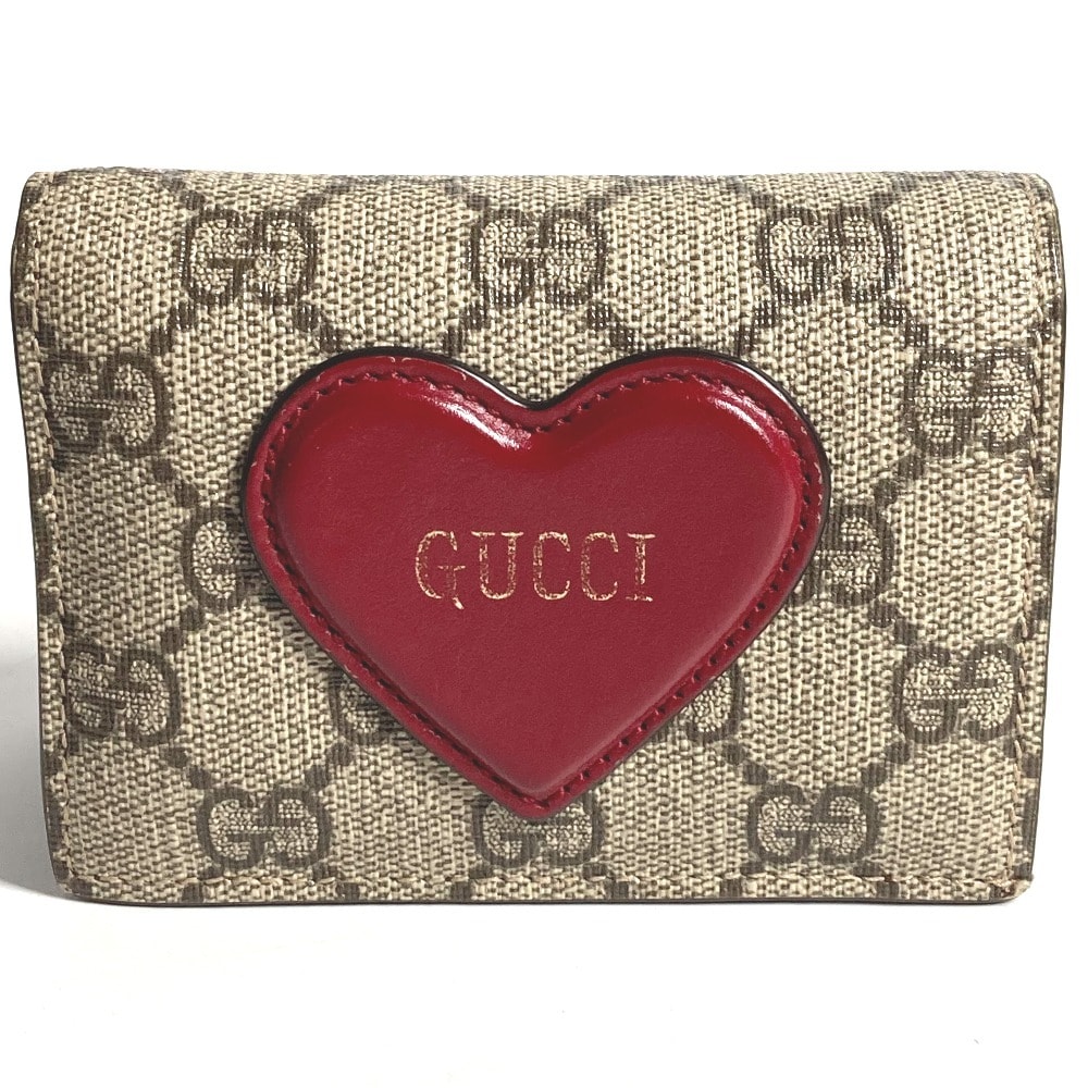 グッチ GUCCI ハート ロゴ 648848 GGスプリーム コンパクトウォレット 2つ折り財布 GGスプリームキャンバス ベージュ