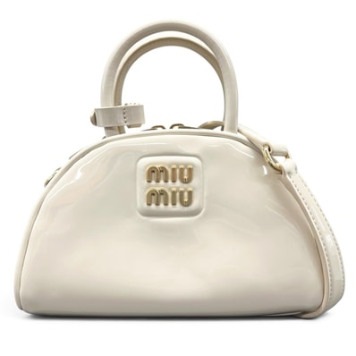 miumiu 極美品 ミュウミュウ ロゴ パテント ミニバッグ 2way ハンドバッグ ショルダーバッグ 5BP085 ICチップ確認済 レザー アイボリー ポシェット ミニボストン Aランク 中古 鑑定済 ミュウミュウバッグ