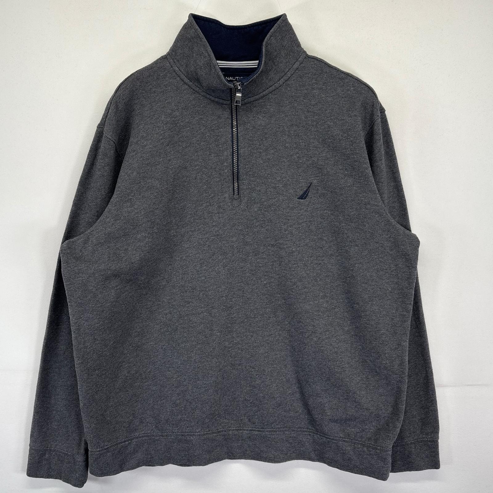 古着 ノーティカ NAUTICA スウェット 大きいサイズ ハーフジップ トレーナー プルオーバー ワンポイントロゴ XL  グレー系 メンズ