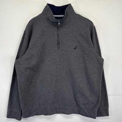 古着 ノーティカ NAUTICA スウェット 大きいサイズ ハーフジップ トレーナー プルオーバー ワンポイントロゴ XL グレー系 メンズ