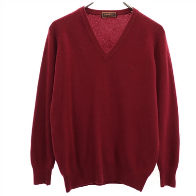 YVES SAINT LAURENT イヴサンローラン 90s 日本製 カシミヤブレンド オールド 長袖 Vネック セーター L ワインレッド ニット