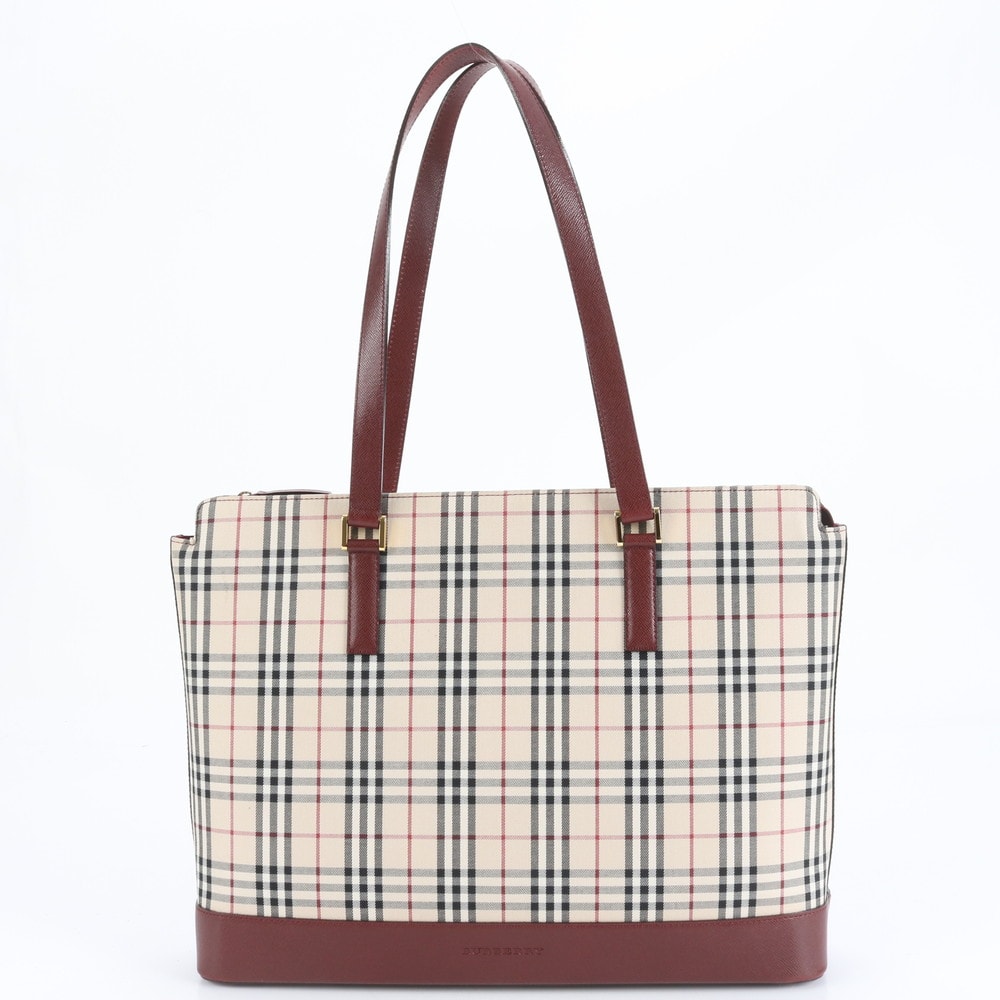 ■極美品 バーバリー ノバ チェックトート バッグ レザー×キャンバス