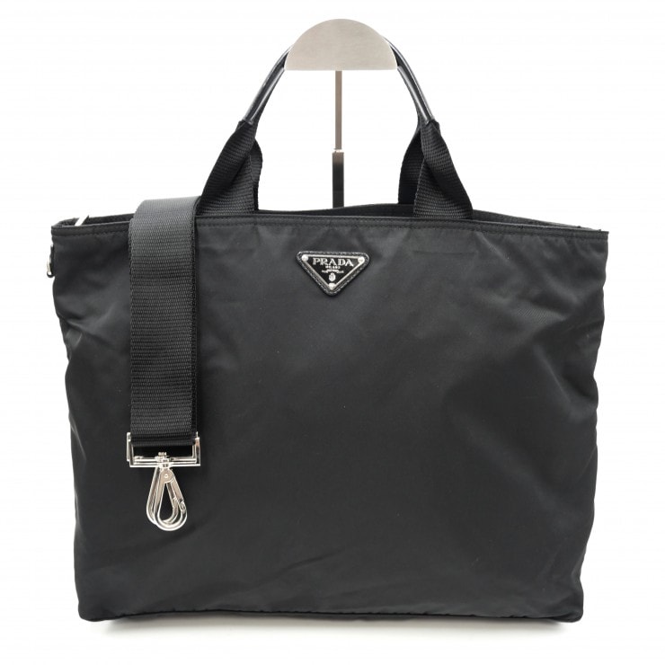 PRADA(プラダ)2WAYトートバッグ ナイロン トートバッグ ショルダーバッグ ブラック シルバー金具 レディース メンズ 【中古】