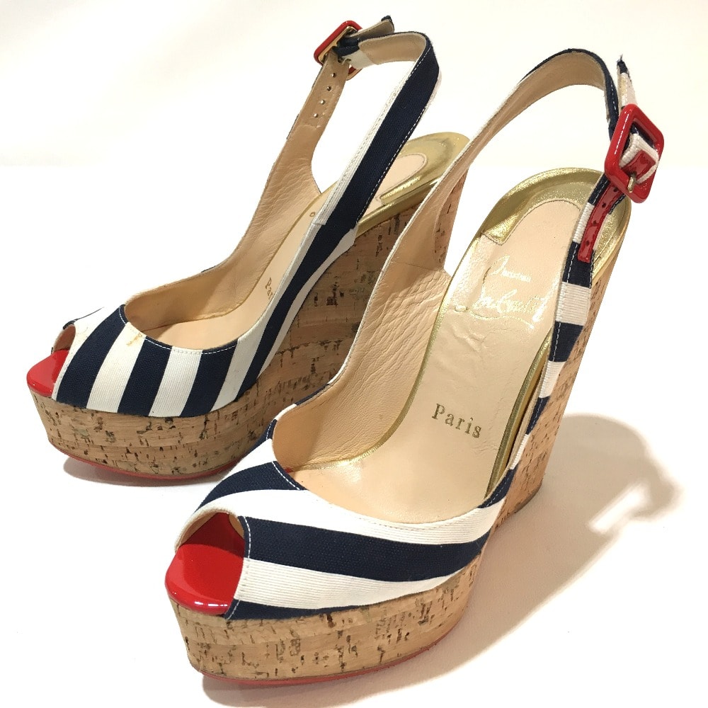 クリスチャンルブタン Christian Louboutin UNE PLUME SLING 1140088 ウェッジ140 ストラップ 靴 シューズ パンプス キャンバス マルチカラー ホワイト