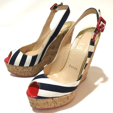 クリスチャンルブタン Christian Louboutin UNE PLUME SLING 1140088 ウェッジ140 ストラップ 靴 シューズ パンプス キャンバス マルチカラー ホワイト
