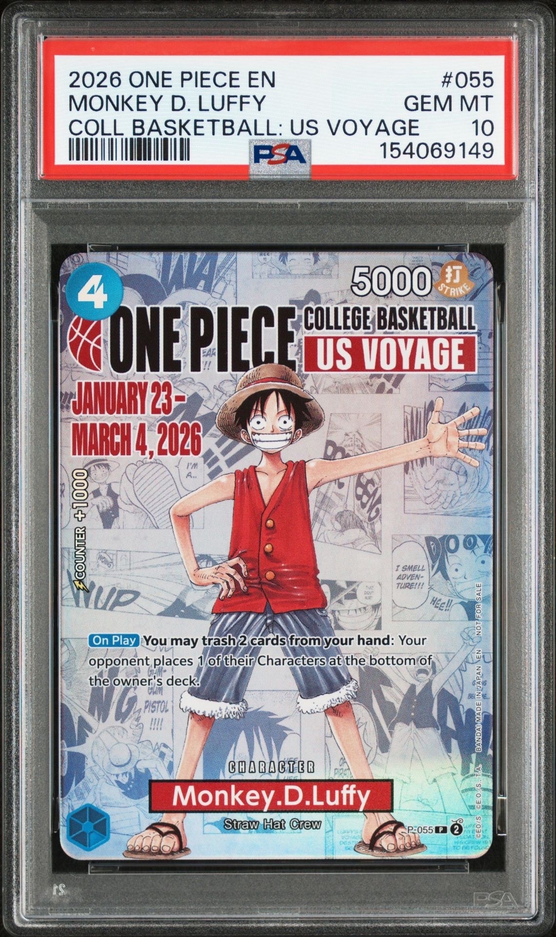 モンキー・D・ルフィ:P (開封済) [P-055]【英語版】(プロモーションカード「ワンピース カレッジ バスケットボール:USボヤージュ」)