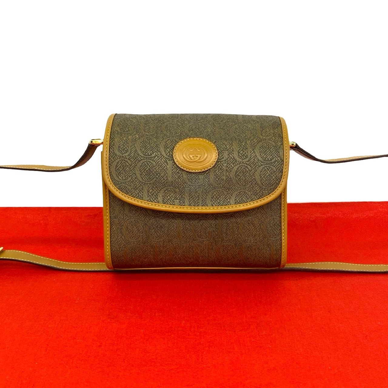 GUCCI グッチ GG ロゴ 柄 レザー PVCコーティングキャンバス ショルダーバッグ ブラウン
35114