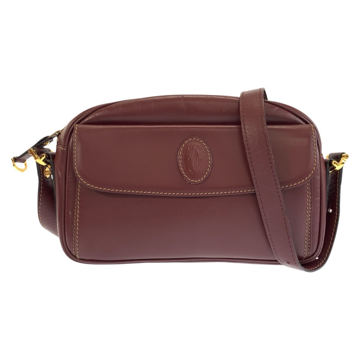 美品 CARTIER カルティエ マストライン ボルドー ゴールド金具 レザー ショルダーバッグ 602770 【中古】