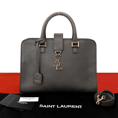 YVES SAINT LAURENT イヴ・サンローラン ベイビーカバス YSL ロゴ 金具 レザー ショルダーバッグ グレー
121-7