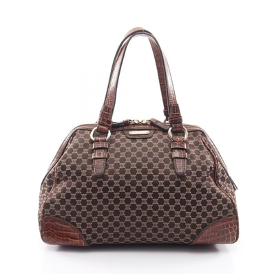 セリーヌ CELINE マカダム クロコ型押し ハンドバッグ バッグ キャンバス レザー レディース ブラウン系 【中古】