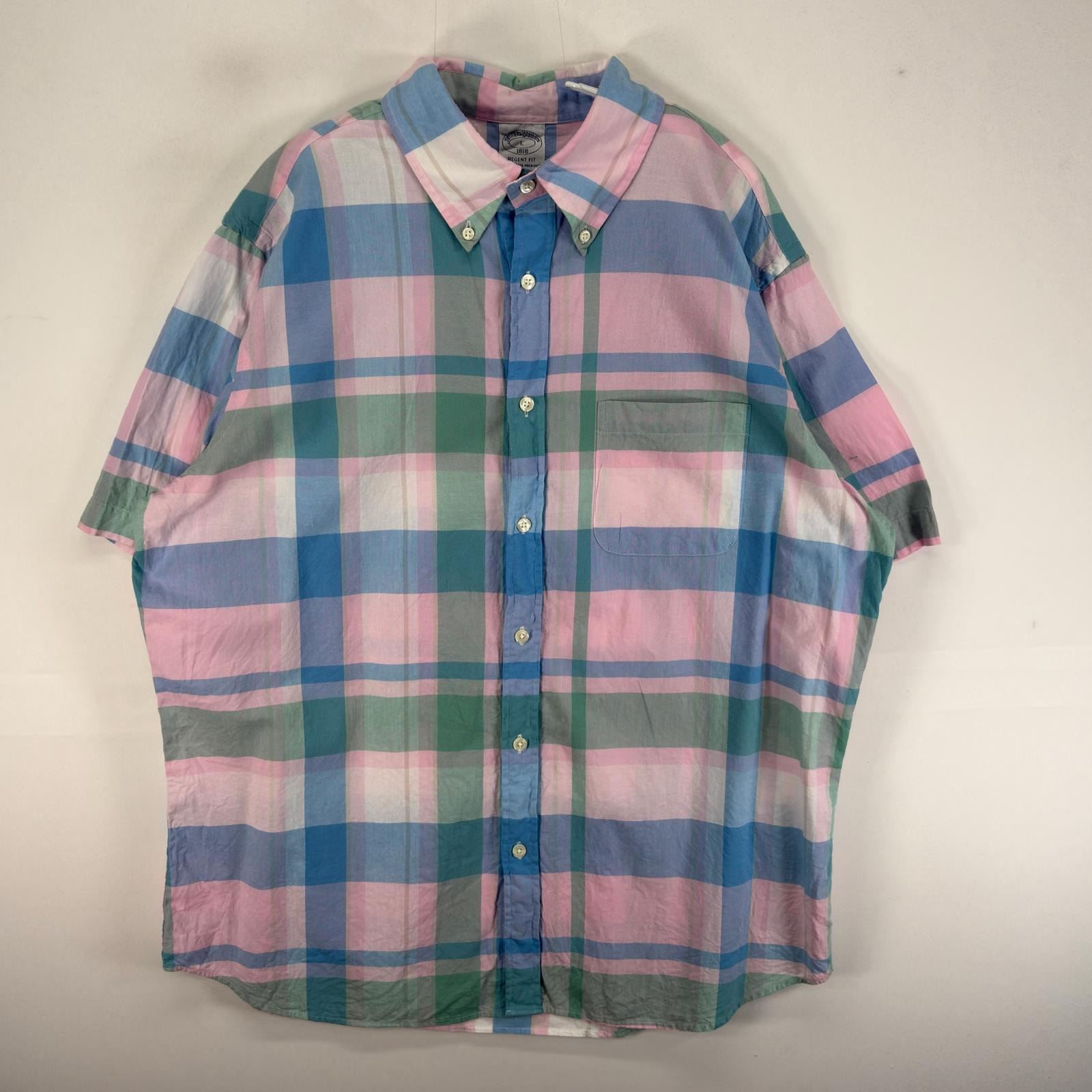 古着 ブルックスブラザーズ Brooks Brothers 半袖シャツ 胸ポケ 1818 L  ピンク系 チェック メンズ