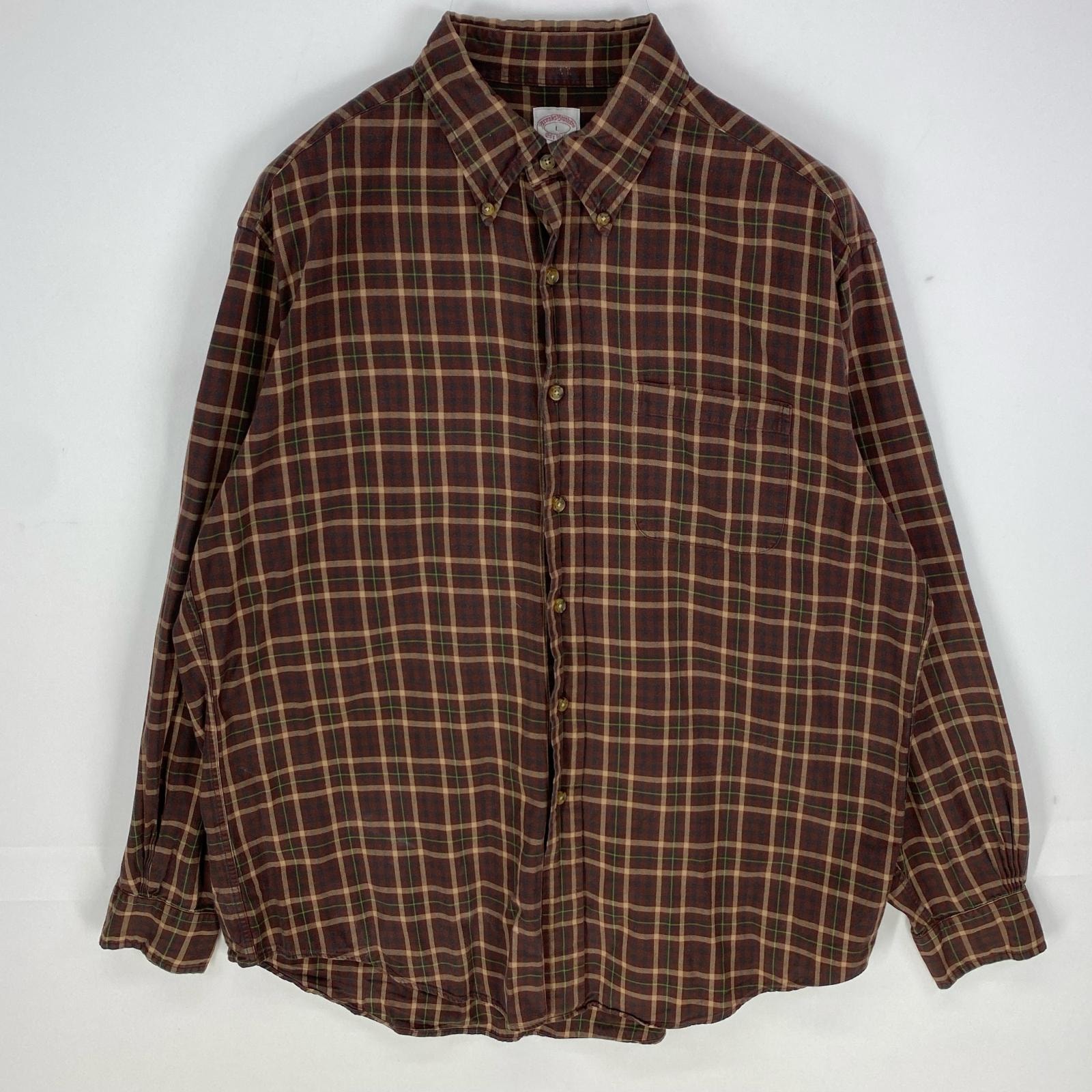 古着 ブルックスブラザーズ Brooks Brothers 長袖シャツ ボタンダウン 胸ポケット 1818 L  ブラウン系 チェック メンズ