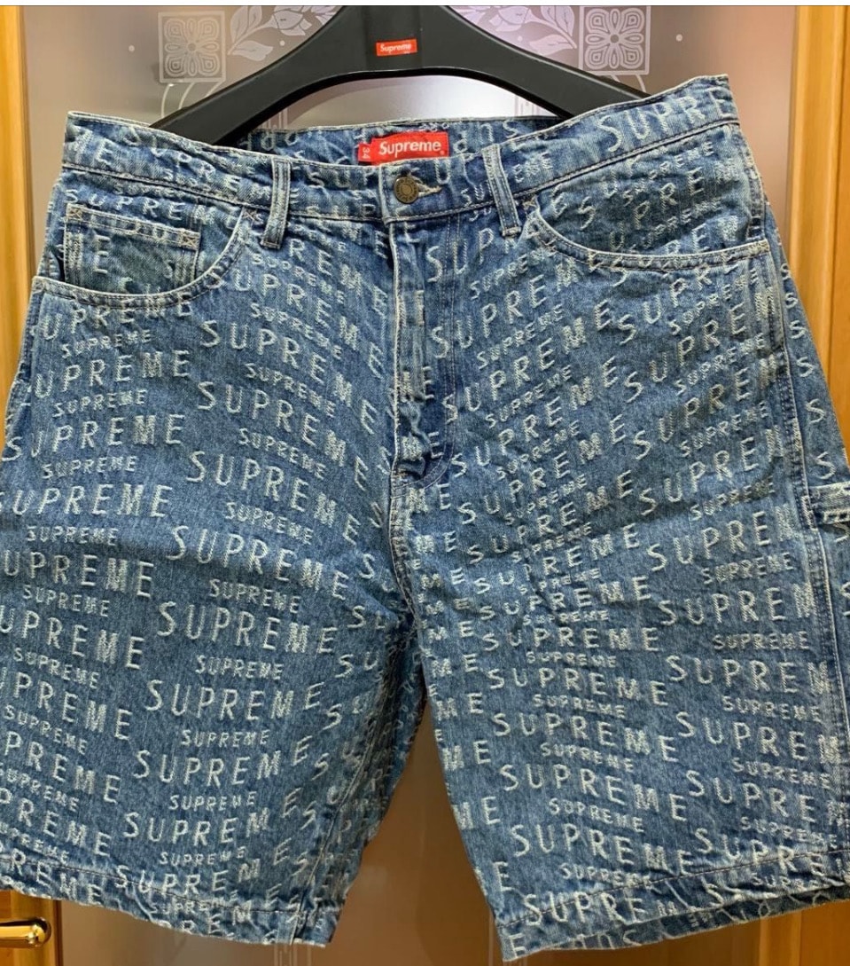 Supreme Warp Jacquard Logos Denim Painter Short "Blue"