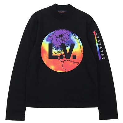 【未使用】LOUIS VUITTON ルイ・ヴィトン 長袖トレーナー ヴァージル・アブロー 2020SS S メンズ LV アースロゴ プリント ナイロン100% ジャージー モックネック プルオーバー ロングスリーブ カットソー トップス 黒 イタリア製