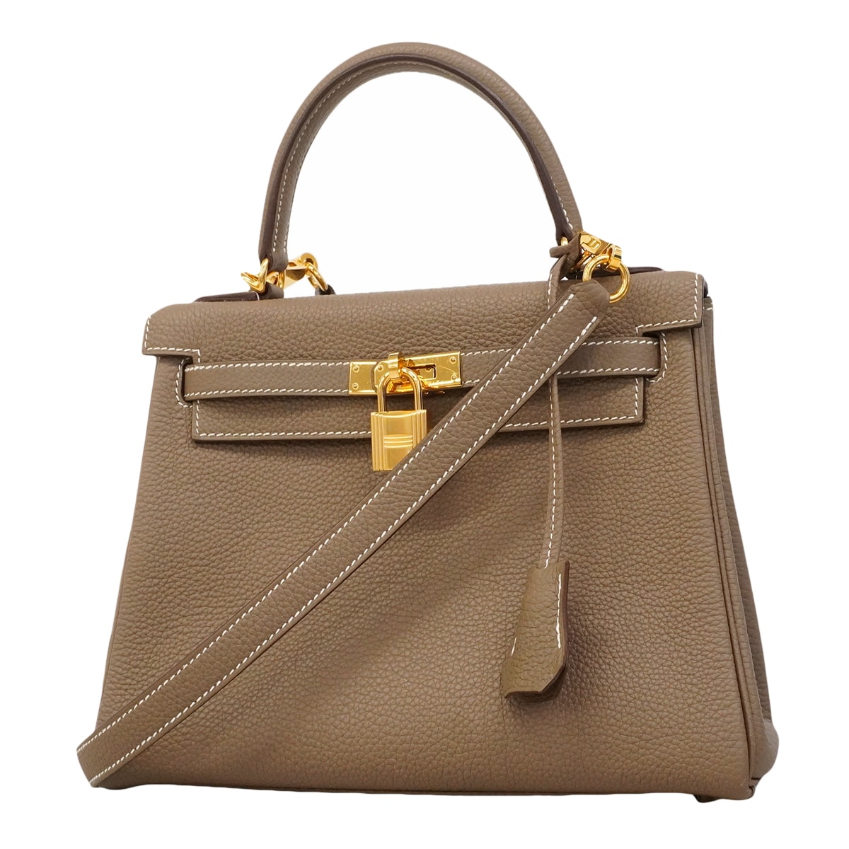 ★SALE【6ge6139-g】エルメス ハンドバッグ ケリー25 トゴ エトゥープ ゴールド金具 W刻印 2wayバッグ【中古】レディース