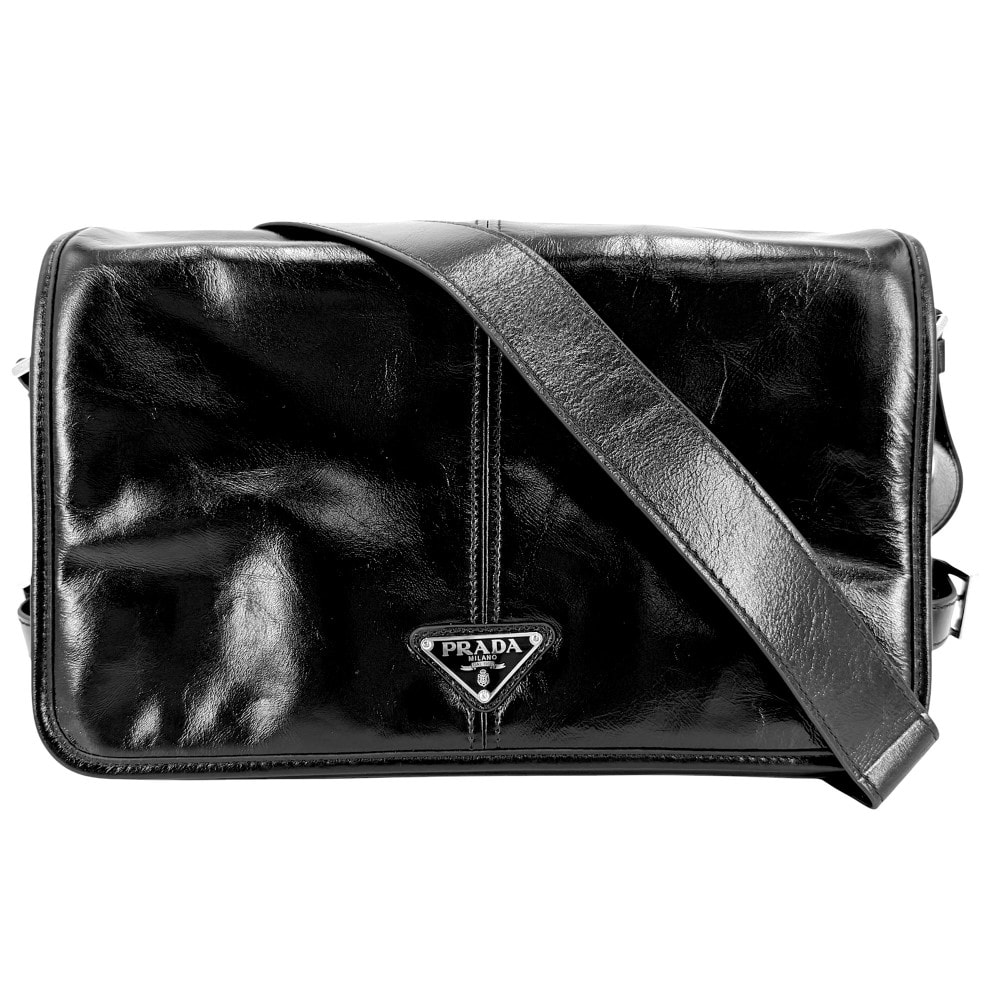 PRADA プラダ ショルダーバッグ トライアングルロゴ ソフトルックスレザー 肩掛け 斜め掛け 2VD073 レザー    ブラック 黒 シルバー金具 ユニセックス 美品【中古品】