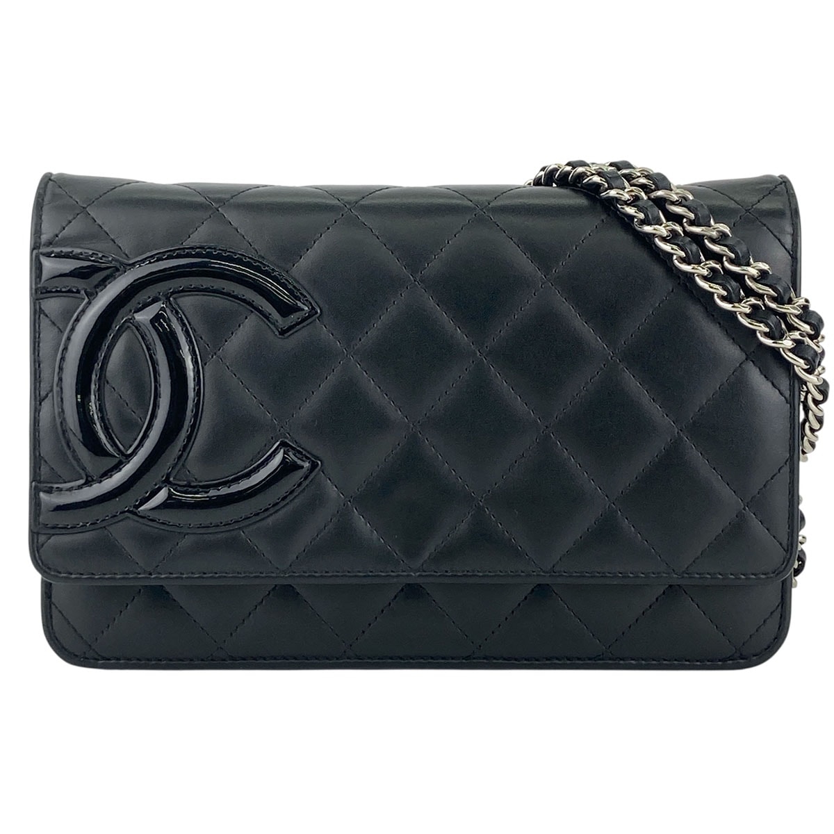 CHANEL シャネル カンボンライン チェーンウォレット 16番台 マトラッセ ショルダーバッグ A46646 ラムスキン ブラック  レディース【中古】