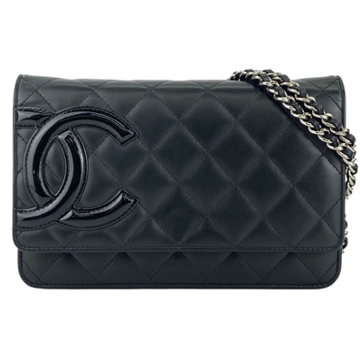 CHANEL シャネル カンボンライン チェーンウォレット 16番台 マトラッセ ショルダーバッグ A46646 ラムスキン ブラック レディース【中古】
