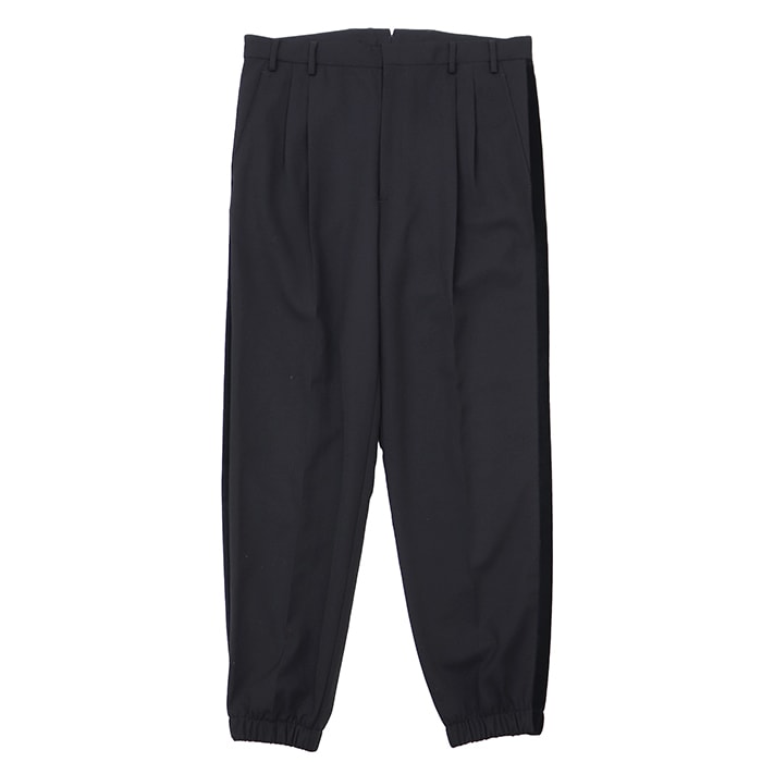 【美品】PRADA プラダ ジョガーパンツ サイズ 46 メンズ 2023年製 リブ ベロアサイドライン トライアングル パッチ バージンウール100% ボトムス ブラック ダークネイビー 黒 紺 イタリア製