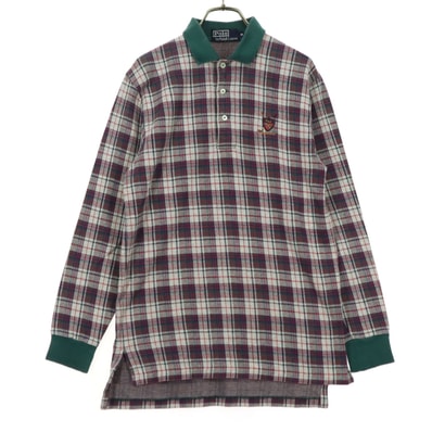 Polo by Ralph Lauren ポロバイラルフローレン チェック柄 ワンポイントロゴ 長袖 ポロシャツ M ベージュ系