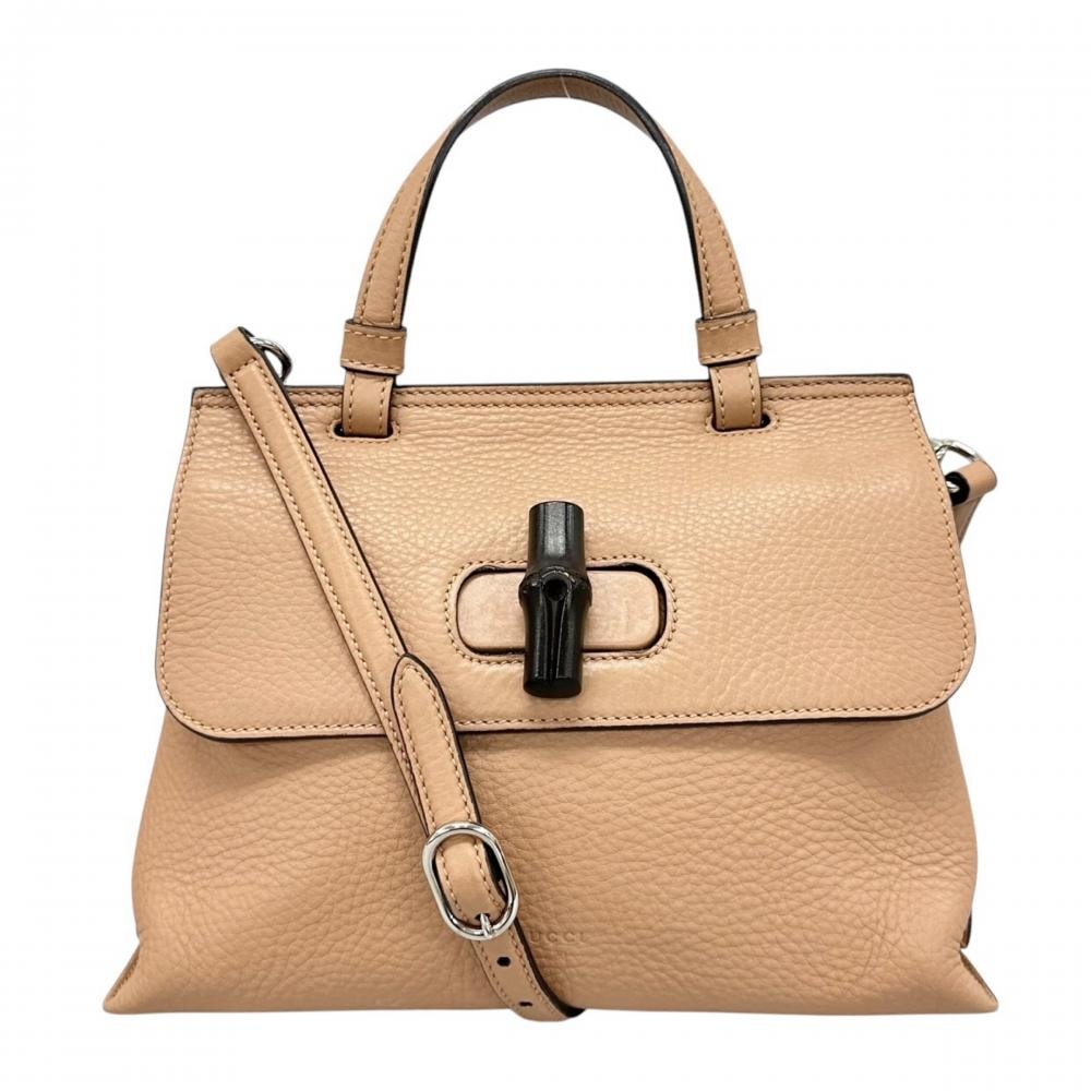 GUCCI グッチ 2WAY バンブー デイリー ハンドバッグ ショルダーバッグ 斜め掛け 370831 レザー バンブー ベージュ シルバー金具 レディース【中古品】