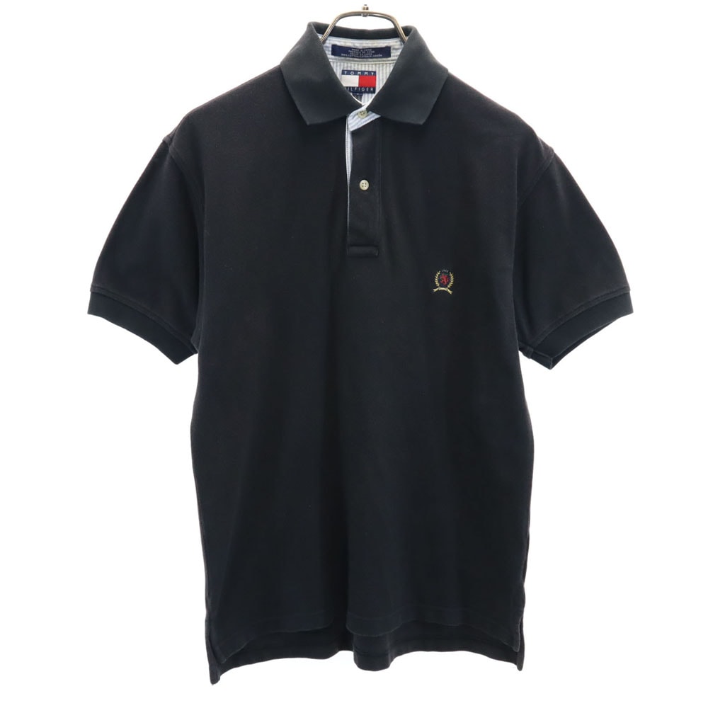TOMMY HILFIGER トミーヒルフィガー 90s オールド フラッグタグ 半袖 ポロシャツ S ブラック 鹿の子