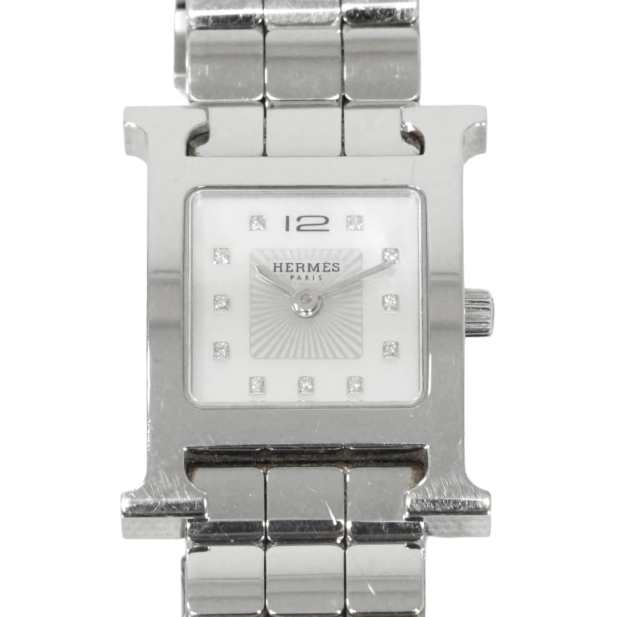【渋谷並木橋店】HERMES エルメス 腕時計 Hウォッチ HH1.210 クオーツ 11P シルバー ステンレススチール/マザーオブパール/ダイヤモンド W053014WW00 Aランク【中古】