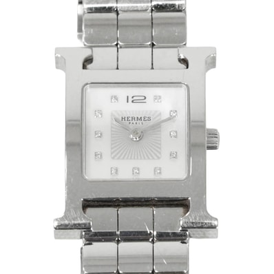 【渋谷並木橋店】HERMES エルメス 腕時計 Hウォッチ HH1.210 クオーツ 11P シルバー ステンレススチール/マザーオブパール/ダイヤモンド W053014WW00 Aランク【中古】