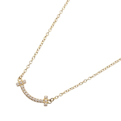 ティファニー TIFFANY&CO Tスマイル ミニ ネックレス ダイヤ ネックレス ジュエリー K18PG(ピンクゴールド) ダイヤモンド レディース ゴールド系 / クリア系 【中古】