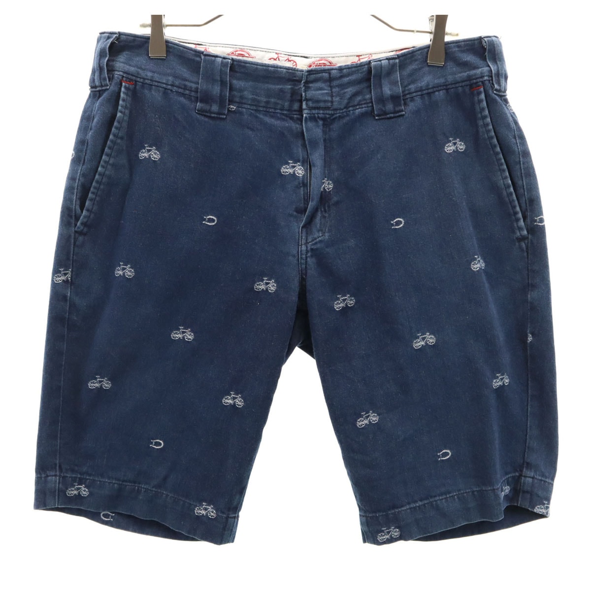 Dickies ディッキーズ FREDY & GLOSTER フレディ アンド グロスター コラボ 自転車柄 デニムショートパンツ W32 ネイビー